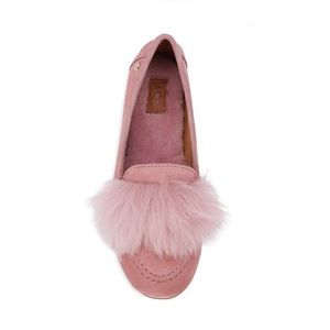 UGG Kaley Wisp Sherling Faux Fur Lined Suede Loafer Pink Crystal